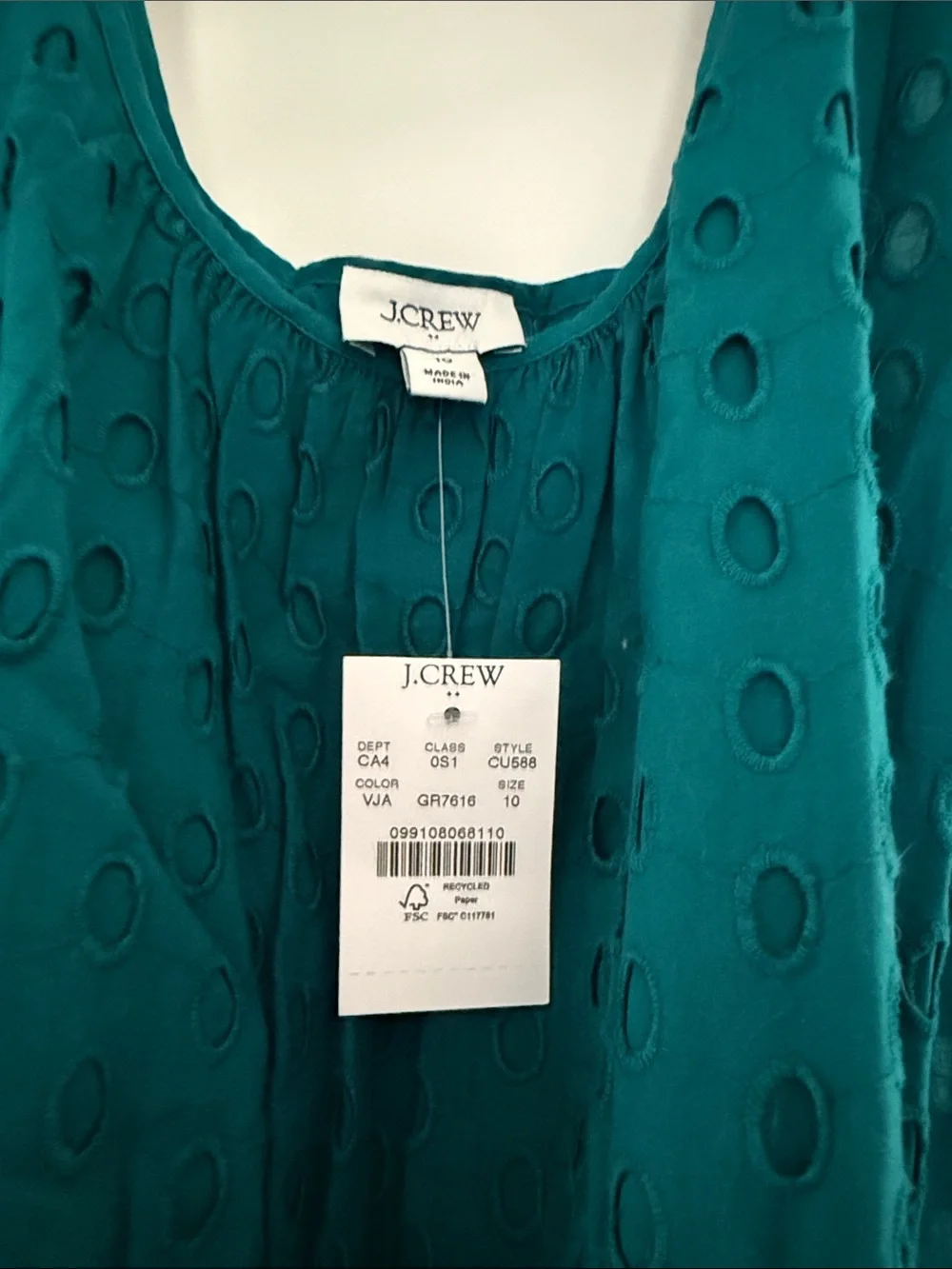 J. Crew Teal Eyelet Maxi Dress with Waist Tie